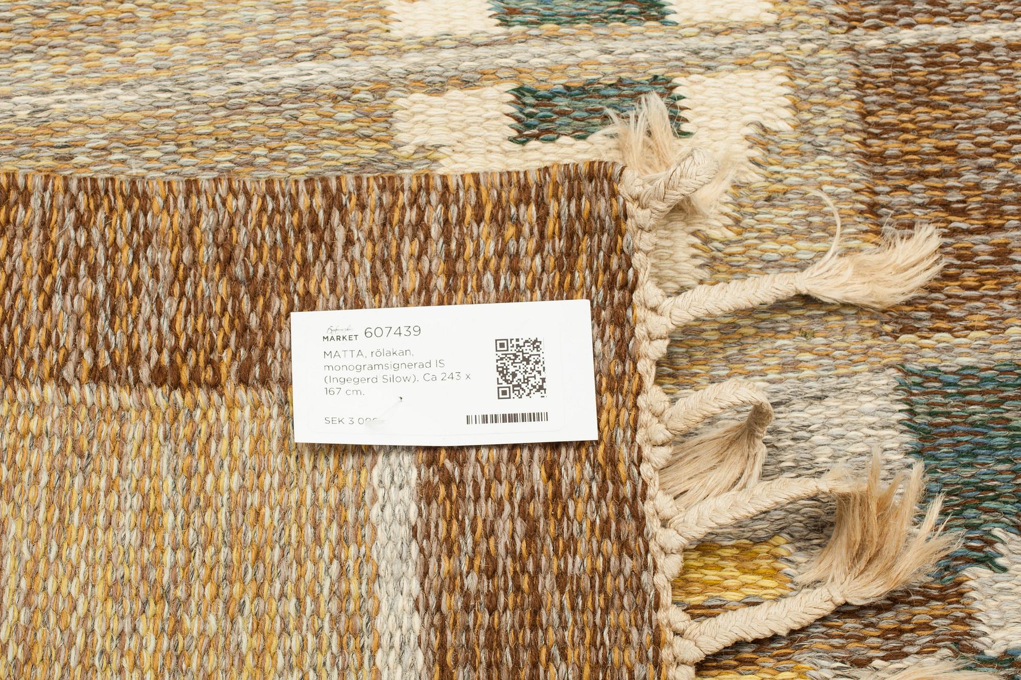 MATTA, rölakan, monogramsignerad IS (Ingegerd Silow). Ca 243 x 167 cm.