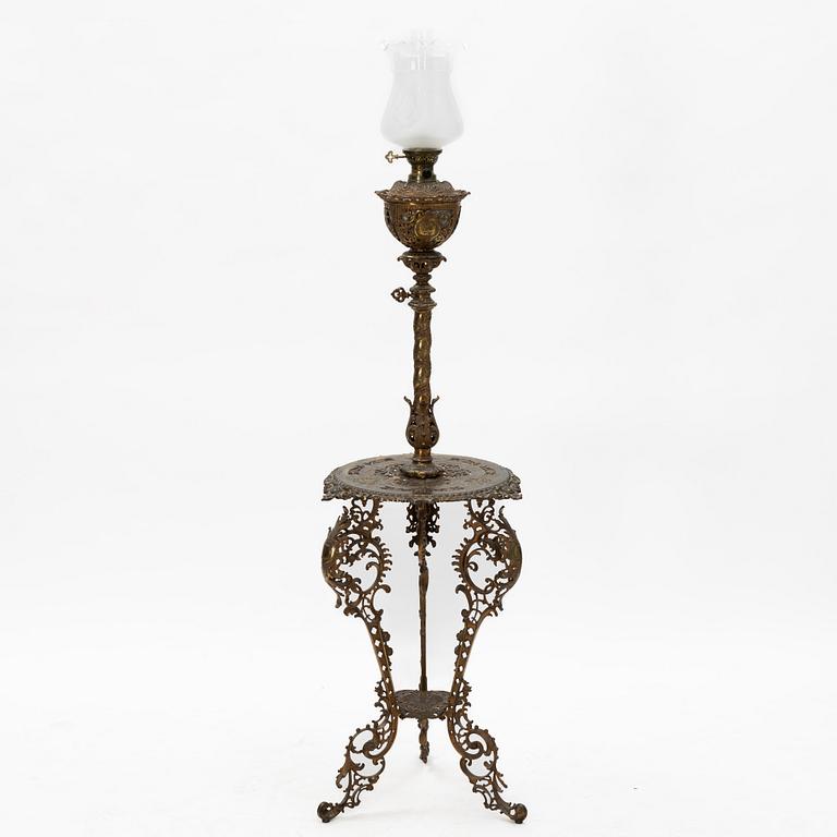 Floor oil lamp with table, late 19th century.