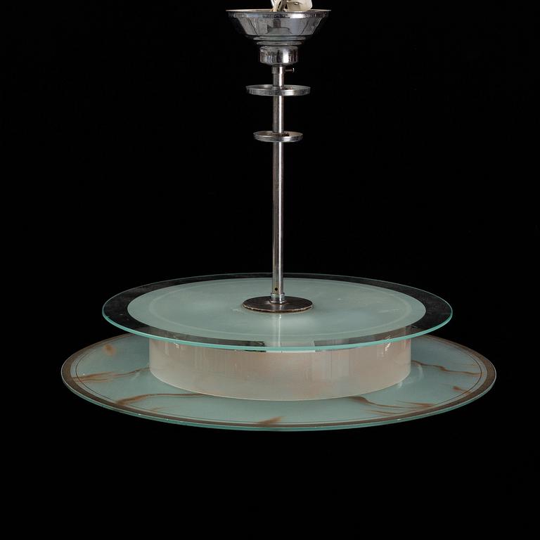 A glass ceiling light, 1930's.