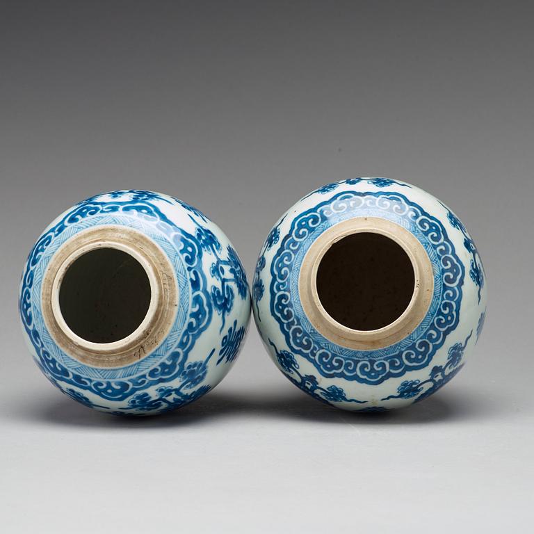 Two blue and white jars, Qing dynasty, Kangxi (1662-1722).