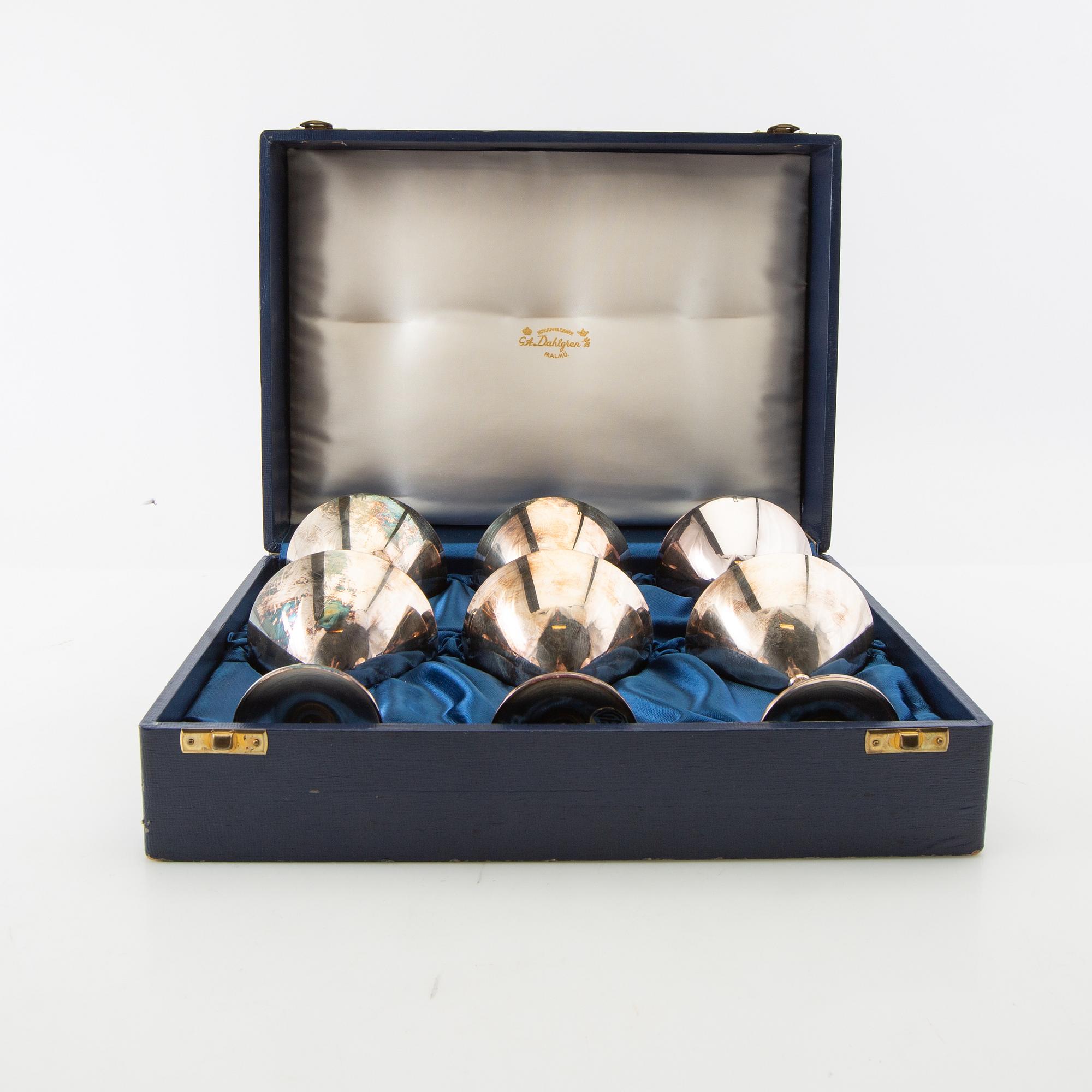 Cocktailbägare, 6 st, silver, GAB, Stockholm 1954.