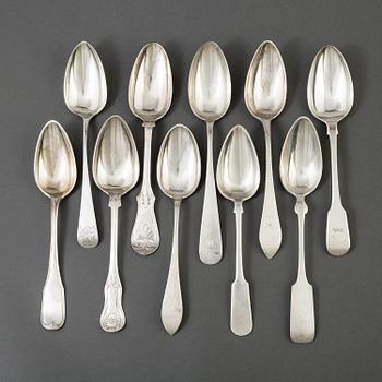 A set of 10 different spoons of different nationalities.