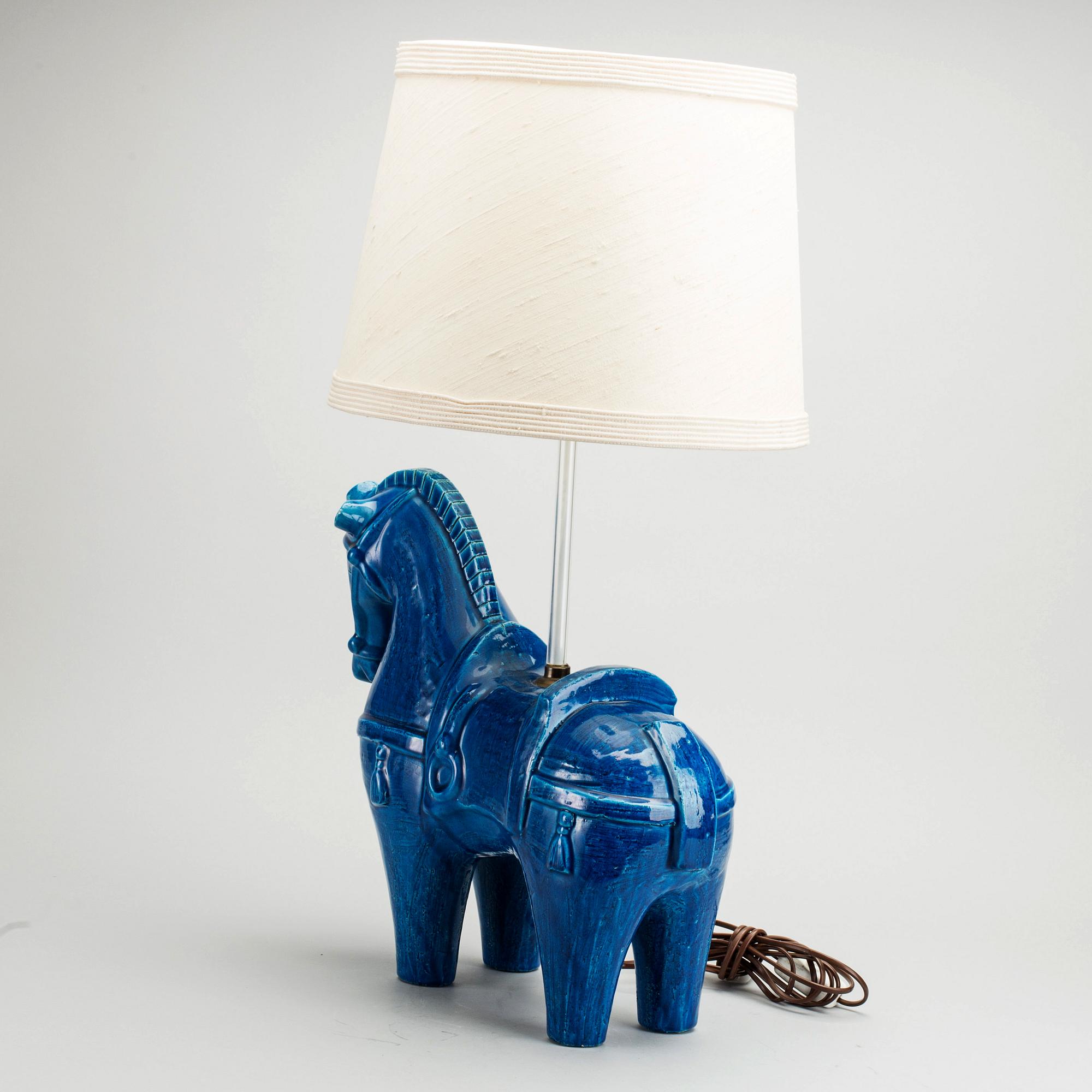 ALDO LONDI, BORDSLAMPA, blå häst, för Bitossi Italien.