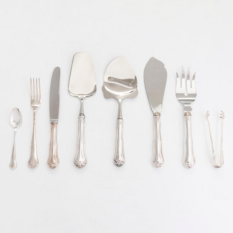 Bestickuppsättning, 73 delar, silver, "Chippendale", 1985-95. Olika tillverkare.