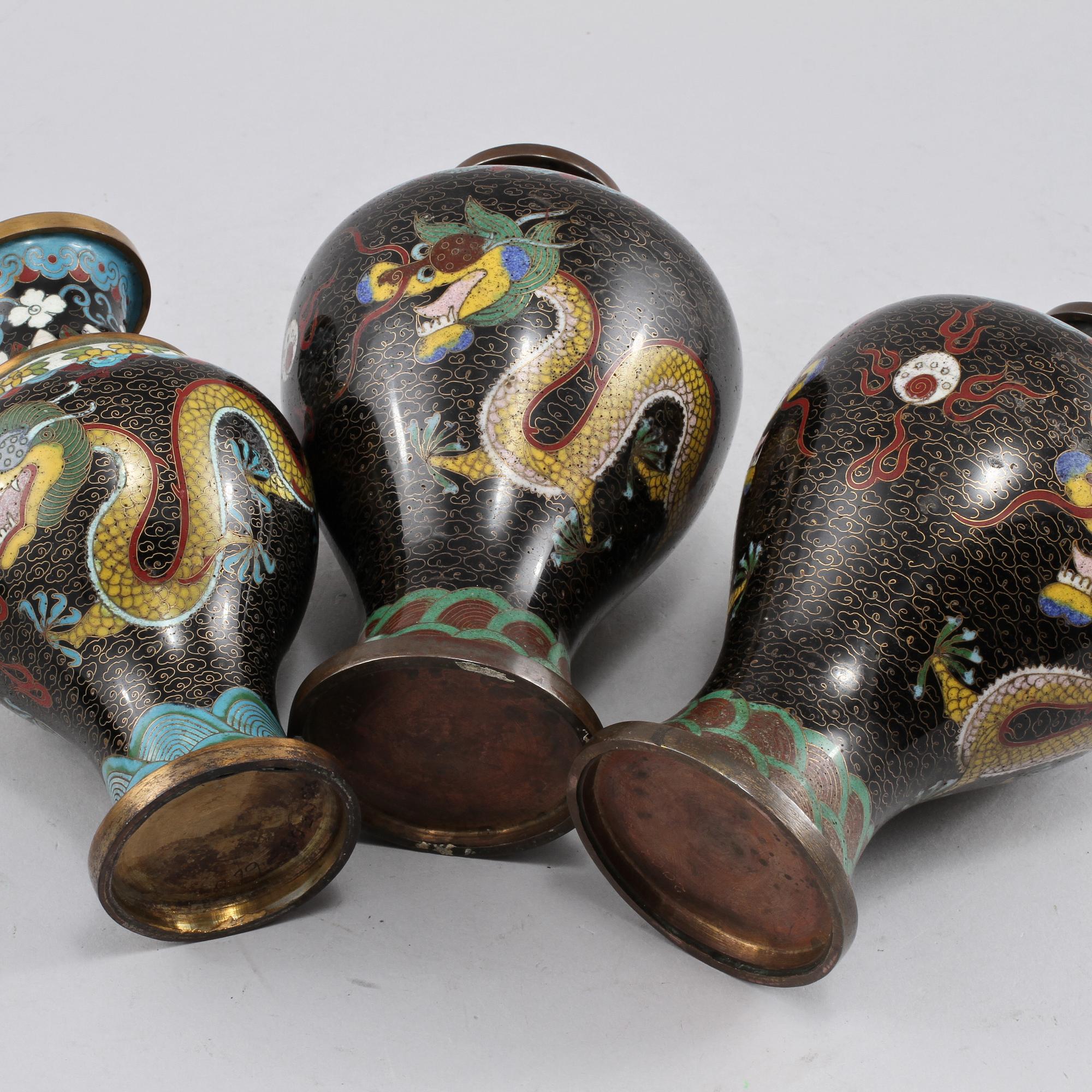 PARTI CLOISONNÉ, 4 st, orientaliska, 1900-tal.