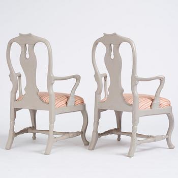 A pair of Swedish Rococo armchairs, Stockholm, 18th century.