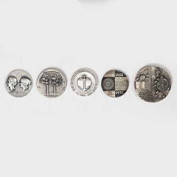 Minnesmedaljer, 5 st, sterling silver, 1900-talets slut.