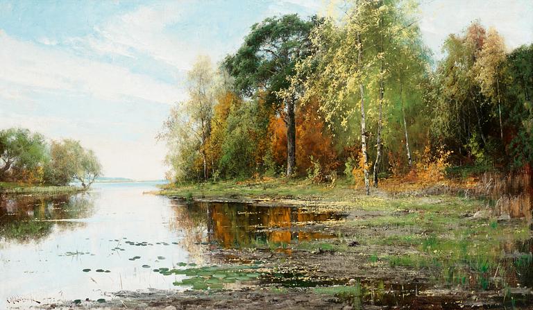 Arvid Mauritz Lindström, Lakeside landscape in autumn.