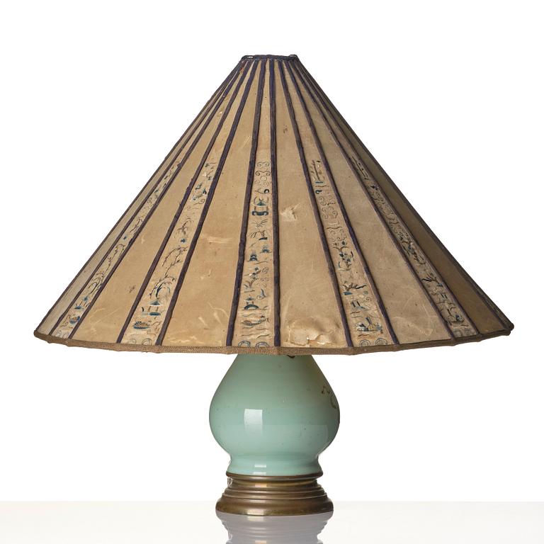 A celadon vase made into a lamp, circa 1900.