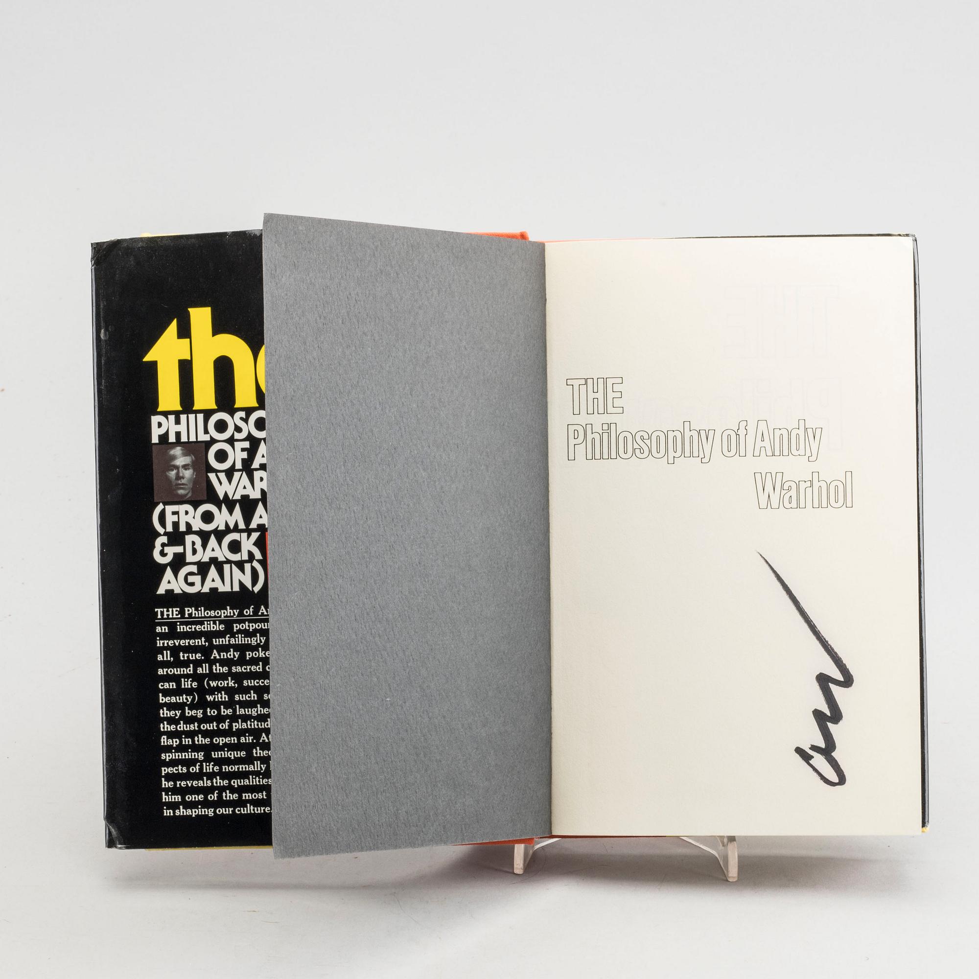 BOOK, "The Philosophy of Andy Warhol (from A to B & back again)", 1975, first edistion, signed.