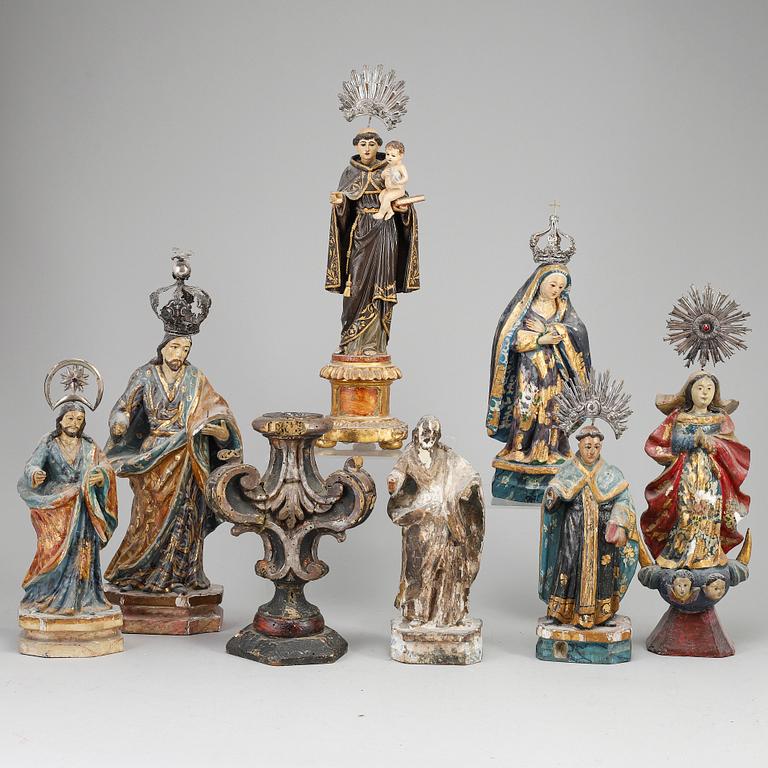 7 wooden figures, 18/19th Century.