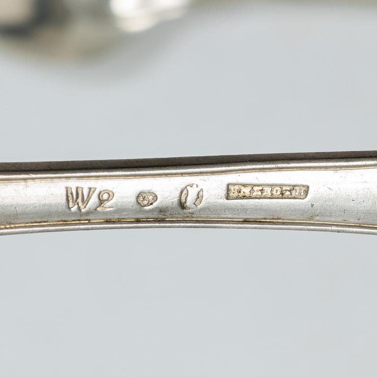 Five Swedish silver tablespoons, Stockholm, 1800–1825.