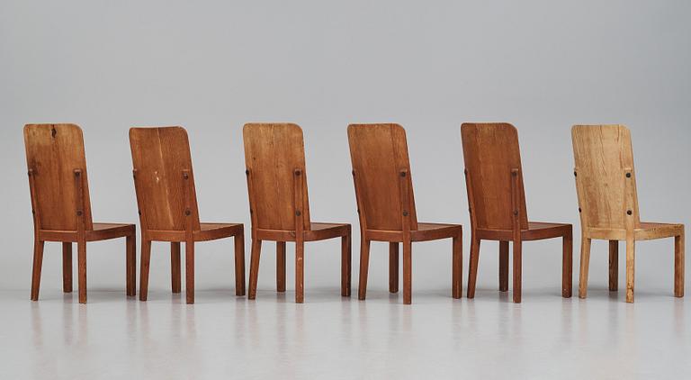 Axel Einar Hjorth, a set of 6 stained pine 'Lovö' dining chairs, Nordiska Kompaniet, Sweden 1930s.