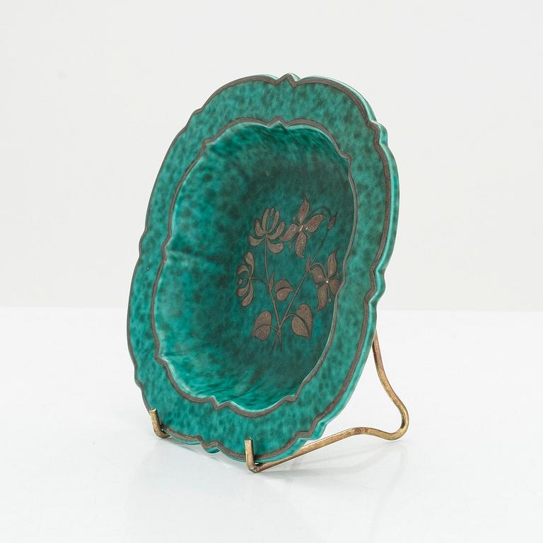 Wilhelm Kåge, fat, 2 st, samt vas "Argenta", Gustavsberg.