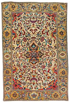 449. A RUG. An antique silk Kashan so called Motachem. 202,5 x 136,5 cm.