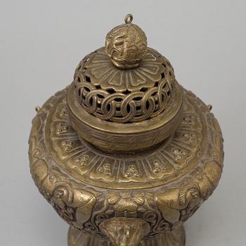 A tibetan incense burner with cover, late 19th century.