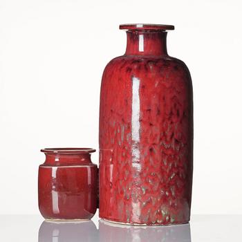 Stig Lindberg, two conjoined stoneware vases, Gustavsberg studio, Sweden 1979.