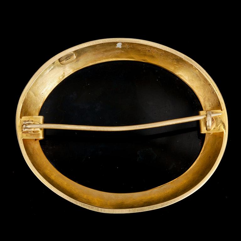 A gold and Roman micromosaic brooch, circa 1860's.