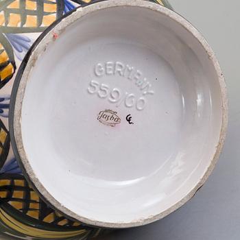 An earhenwear lidded vase from Jasba, Germany, mid 20th century.