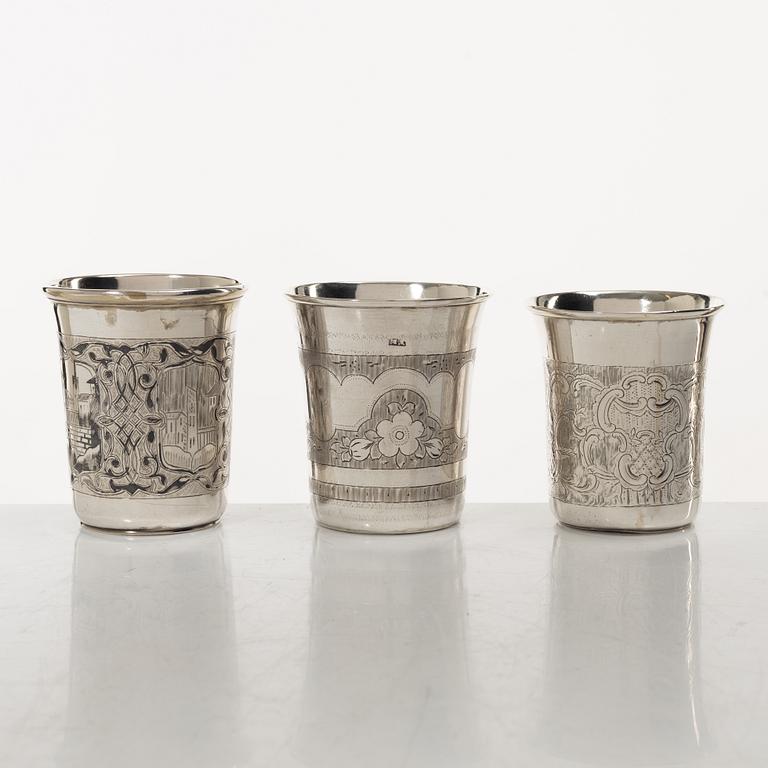Bägare, 5 st, silver, Ryssland, 1800/1900-tal.