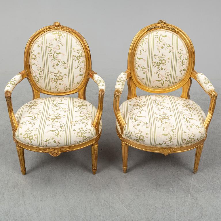 Two Gustavian armchairs, late 18th century.