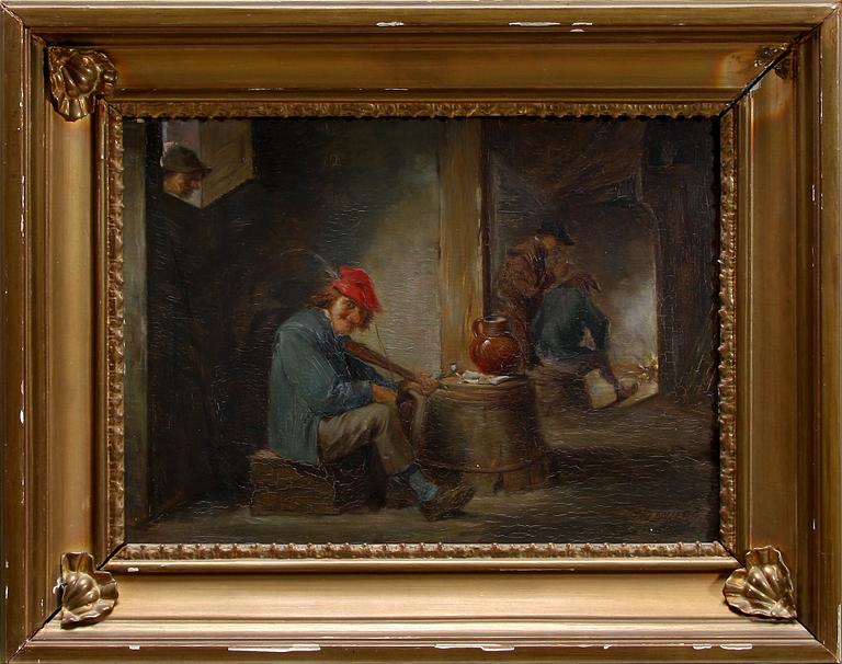 DAVID TENIERS D.Y., kopia efter, olja på pannå, bär påskrift, 1800-tal.