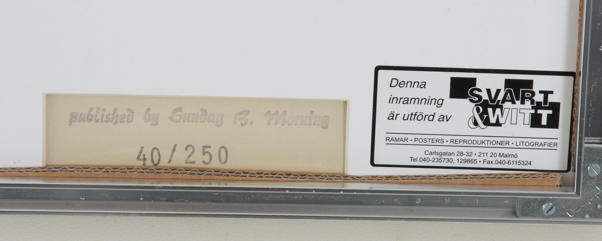 WARHOL, ANDY, efter. Färgserigrafi, utgiven av Sunday B Morning, numr 40/250.