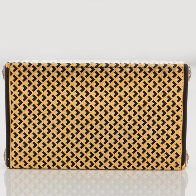 Cartier Art Deco Vanity Case 18K guld med svart emalj och baguette- och rosenslipade diamanter.