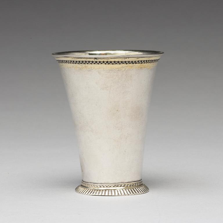 A Swedish 18th century parcel-gilt silver beaker, mark of Gottfried Dubois, Stockholm 1729.