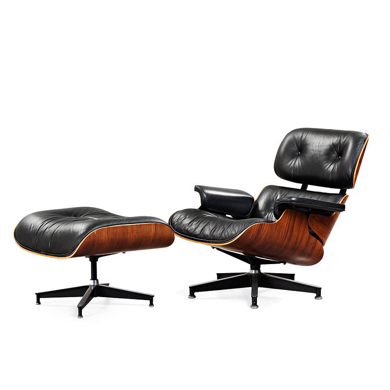 Charles & Ray Eames, a lounge chair with ottoman, Herman Miller, USA 1980's.