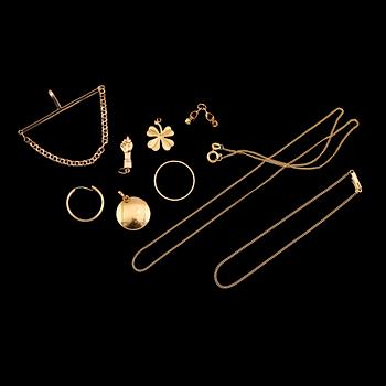 SAMLING SMYCKEN, 9 st, 14K/18K guld. Total vikt ca 17 g.