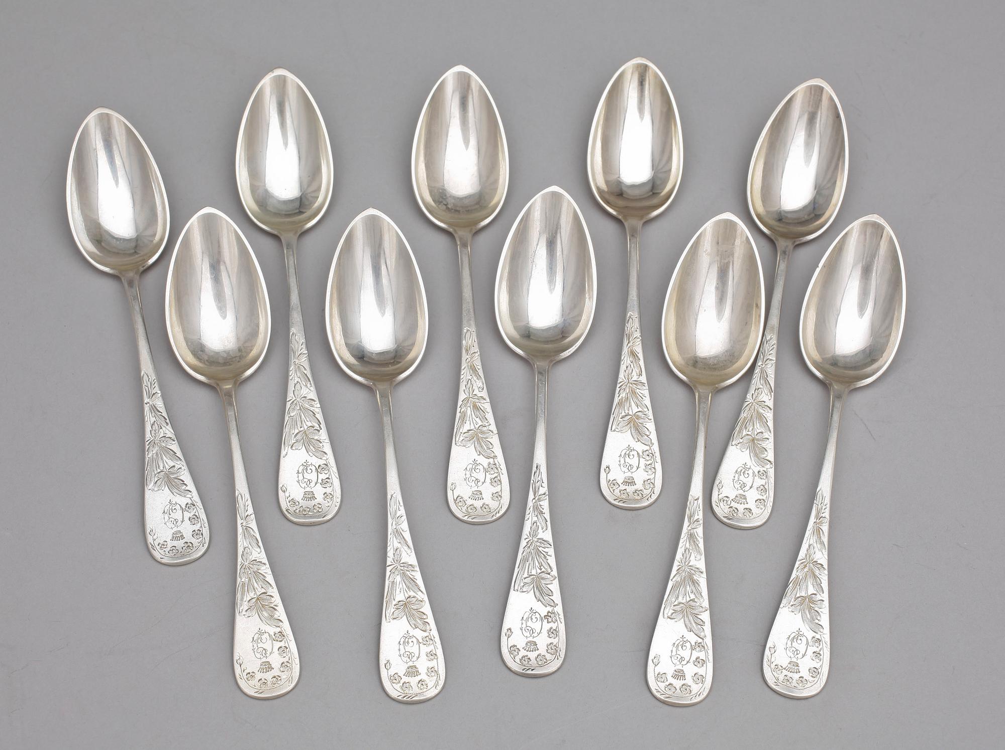PARTI BESTICK, ca 40 delar, silver, bla CA Wietzlow, Tyskland, 1800-1900-tal. Tot vikt ca 790 gram.