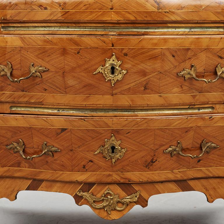 A parquetry and ormolu-mounted rococo commode by P. Gyllenberg (master in Stockholm 1767-85).