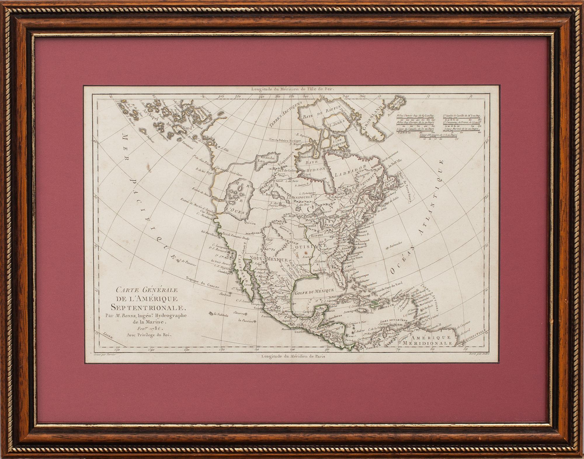KARTOR, 2 stycken, "Carte générale de l'Amerique septentrionale" M Bonne 1781 samt "Helvetia qvae hodie..." Munster 1544.