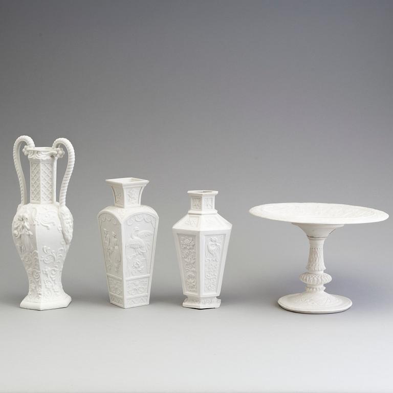 THREE PARIAN VASES AND A TAZZA, Gustafsberg and Rörstrand, ca 1900.