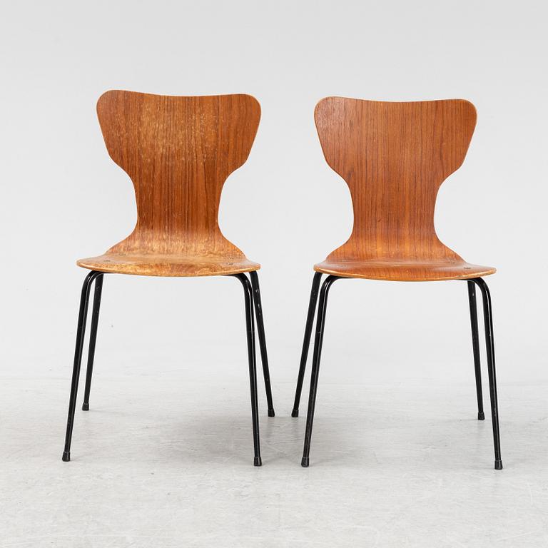 A set of five teak chairs, mid 20th Century.