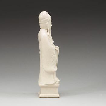 A blanc de chine figure of Lohan, Qing dynasty, 19th Century.