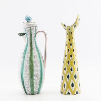Stig Lindberg, Jug with lid and vase, Gustavsberg studio, stoneware, mid-20th century.