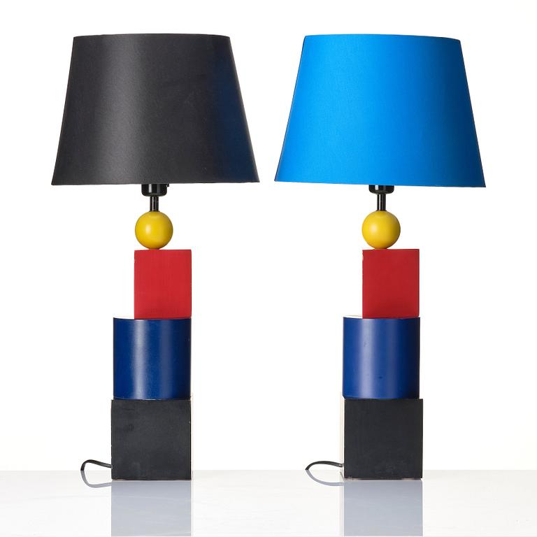 Olle Anderson, a pair of "Mondrian" table lamps, Belysia AB, Sweden, 1980s.