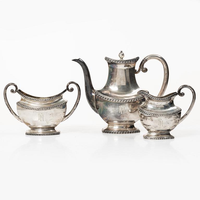 A German silver coffee service, mark of Wilhelm T Binder, Schwäbisch Gmünd, first half of the 20th century (3 pieces).