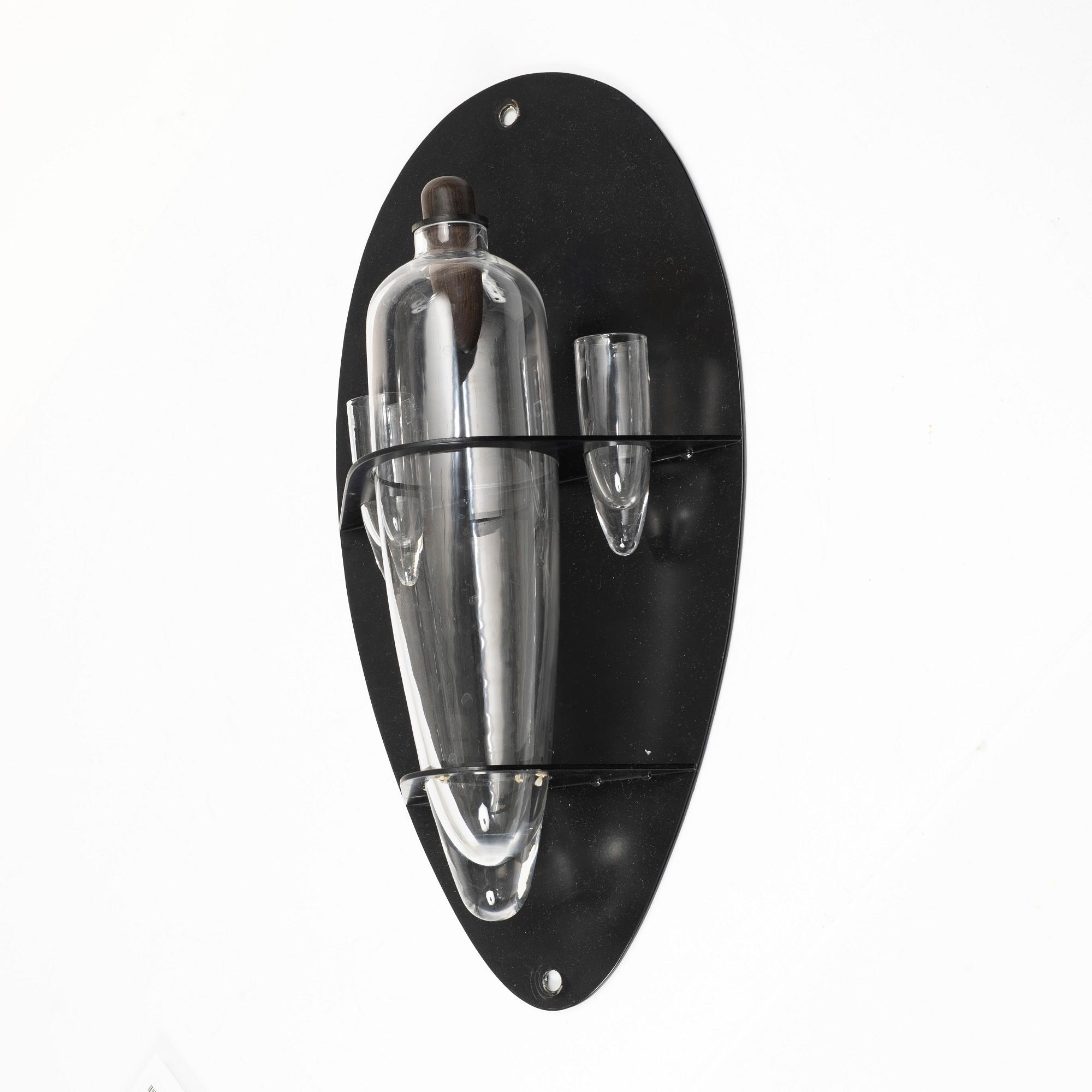 Matz Borgström, & Jhoan Camitz, vodka shelf with a decanter and two glasses, executed in 1991 in fewer than 10 examples.