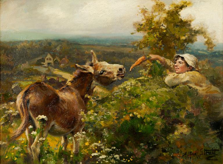 Alfred William Strutt, attributed, The Donkey Being Fed.