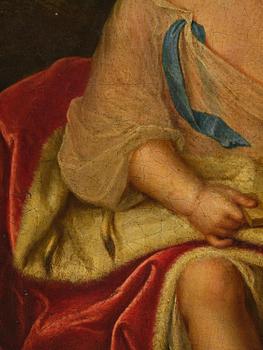 Nicolaes Maes, hans krets, Porträtt av en pojke i hermelinfodrad mantel och mops.