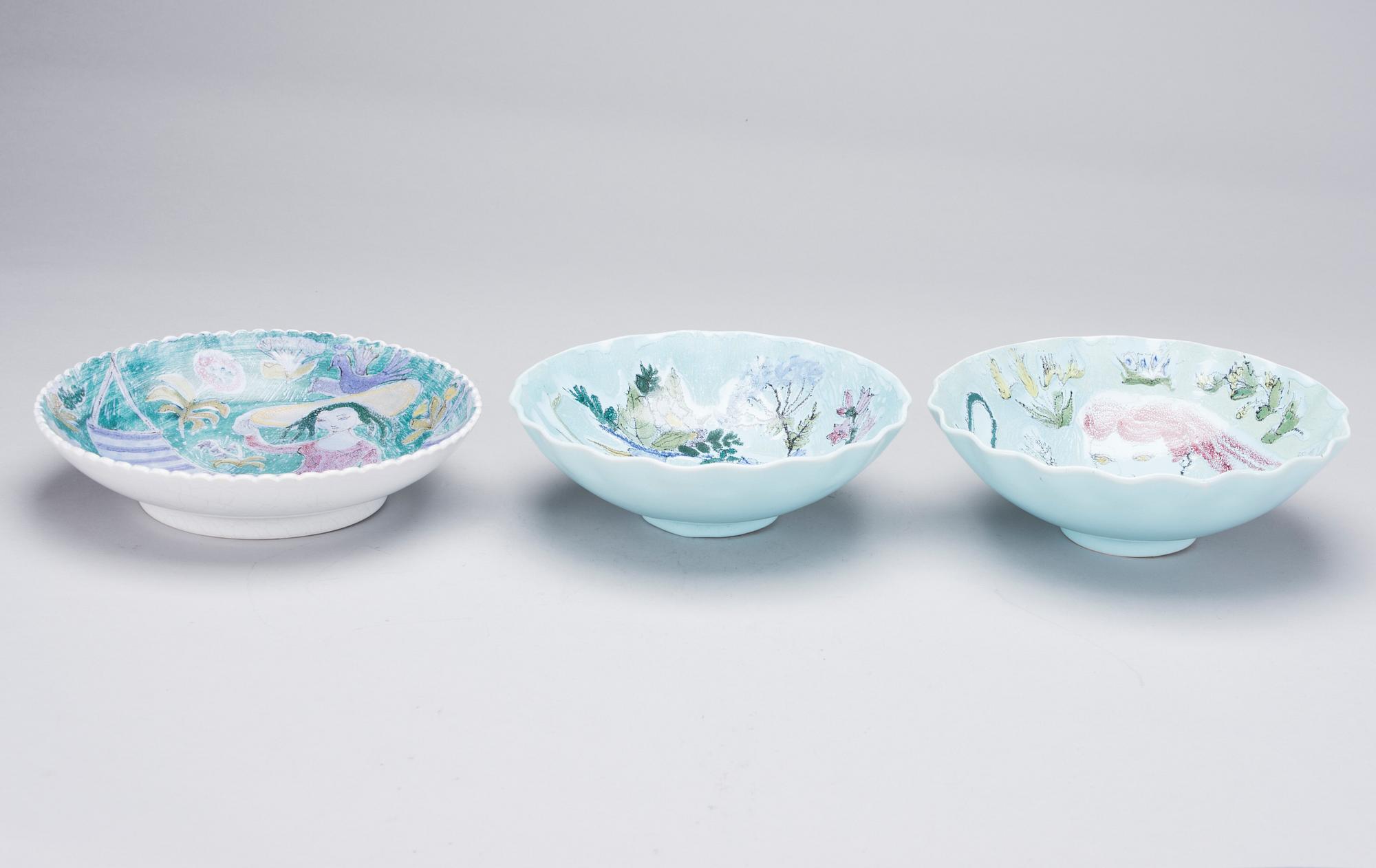 SKÅLAR, 3 st, keramik, signerade Hilkka-Liisa Ahola, Arabia.