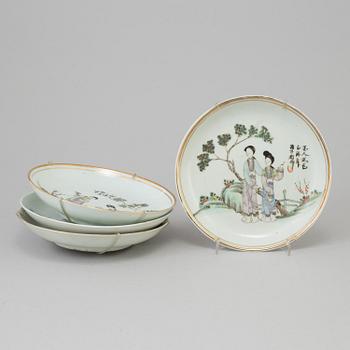 A set of four Chinese famille rose porcelain dishes, 20th century.