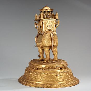 An important South German late 16th century gilt copper and bronze elephant automaton figure clock.