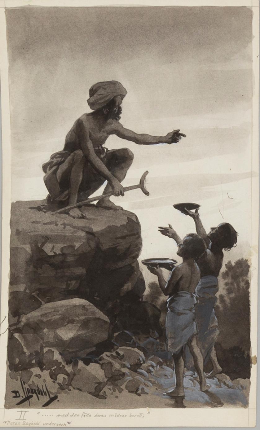 DAVID LJUNGDAHL, illustrationer, 8 st, tusch och täckvitt, signerade D. Ljungdahl. "Den andra djungelboken".