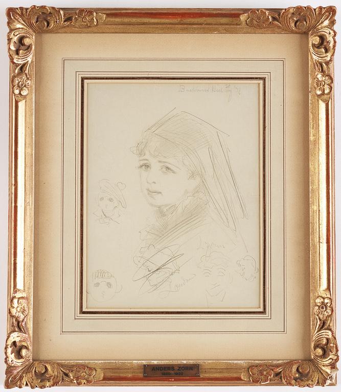 Anders Zorn, A portrait sketch and caricature drawings.