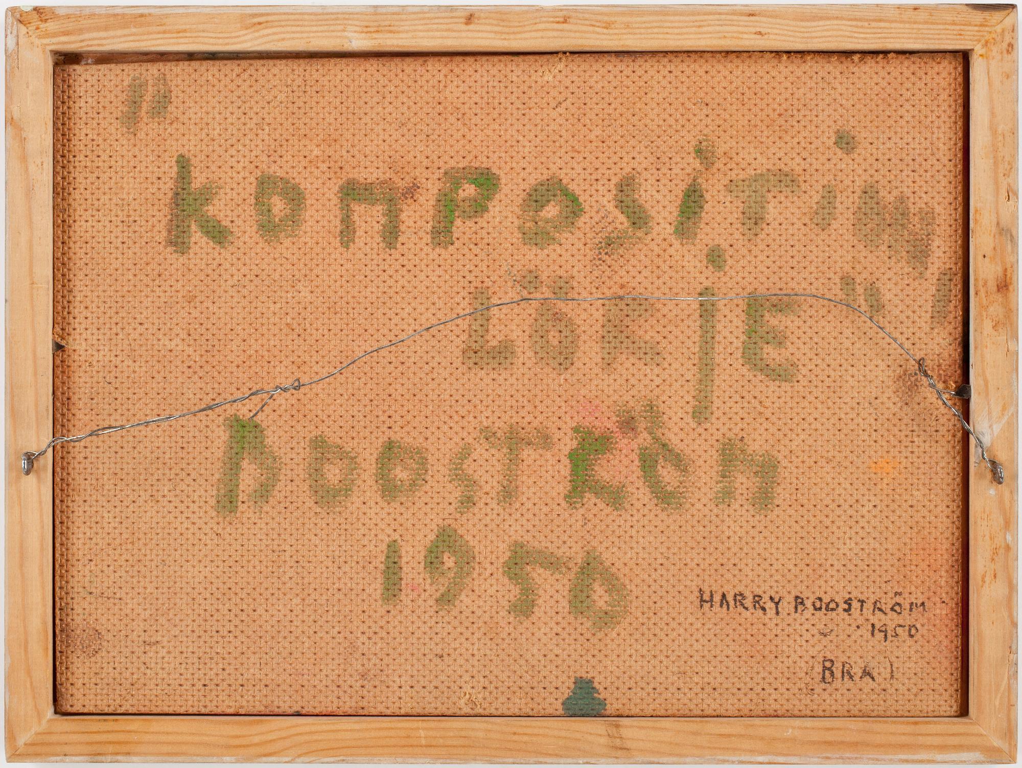 HARRY BOOSTRÖM, Olja på papp-pannå. Sign Booström och dat 1950 a tergo.