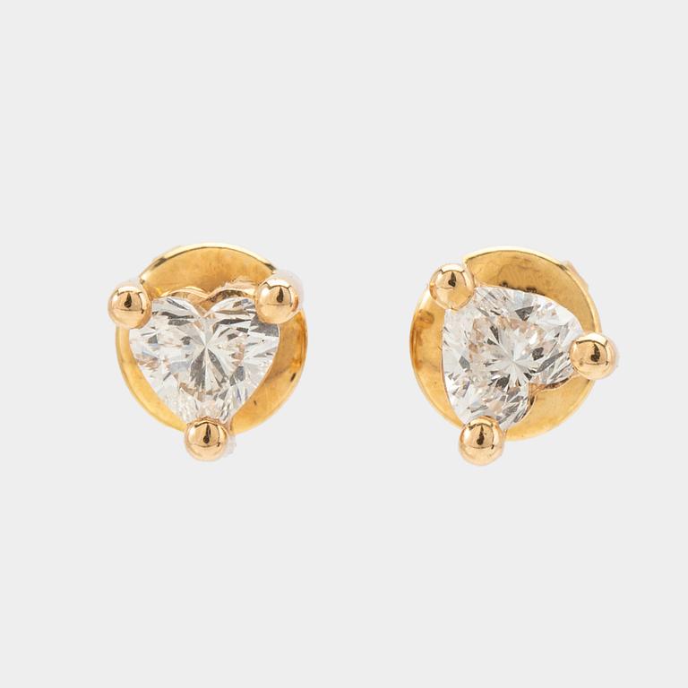 Earrings, a pair, 18k gold with heart-shaped diamonds.